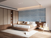 Vibrant blue and white Coastal Watercolor Stripes wallpaper mural for bedrooms.