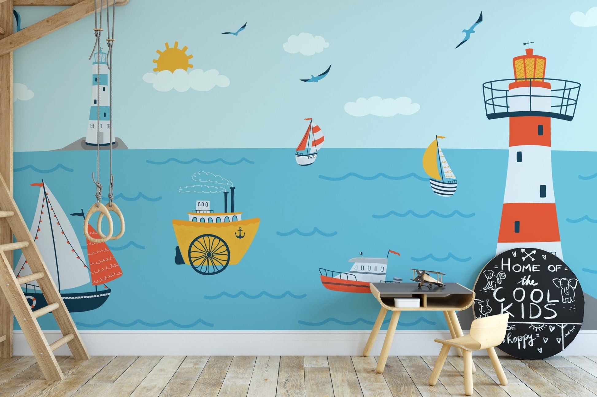 Coastal wonder mural inspiring creativity in kids creative spaces.



