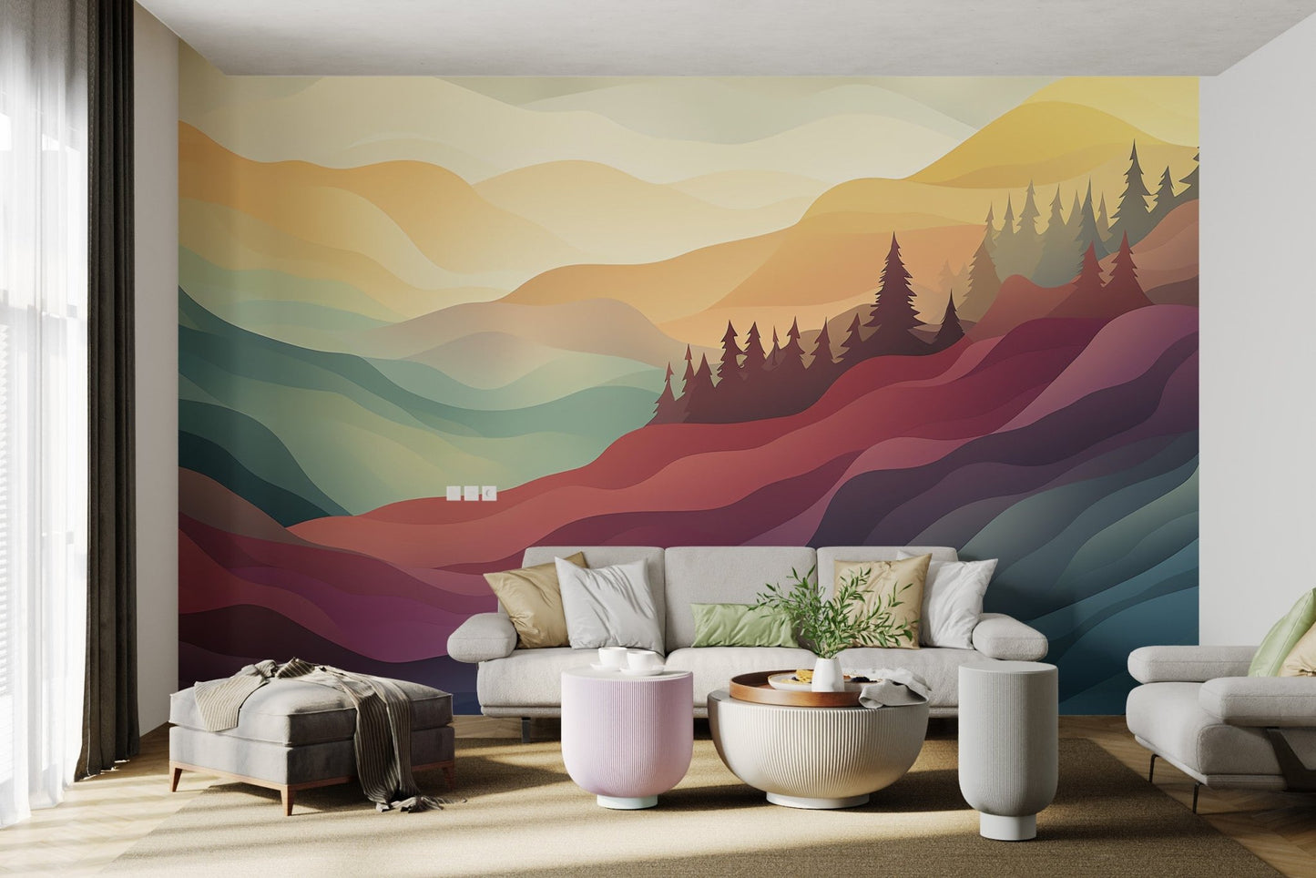 Colorful Abstract Mountain Wall Mural - Wallanza