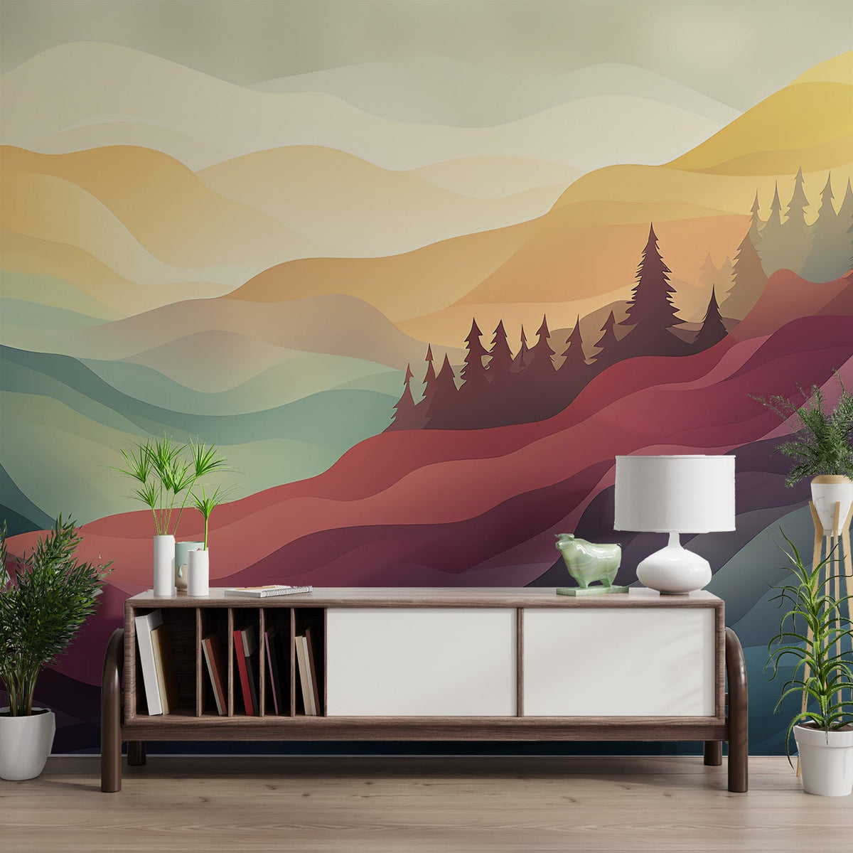 Colorful Abstract Mountain Wall Mural - Vibrant Landscape