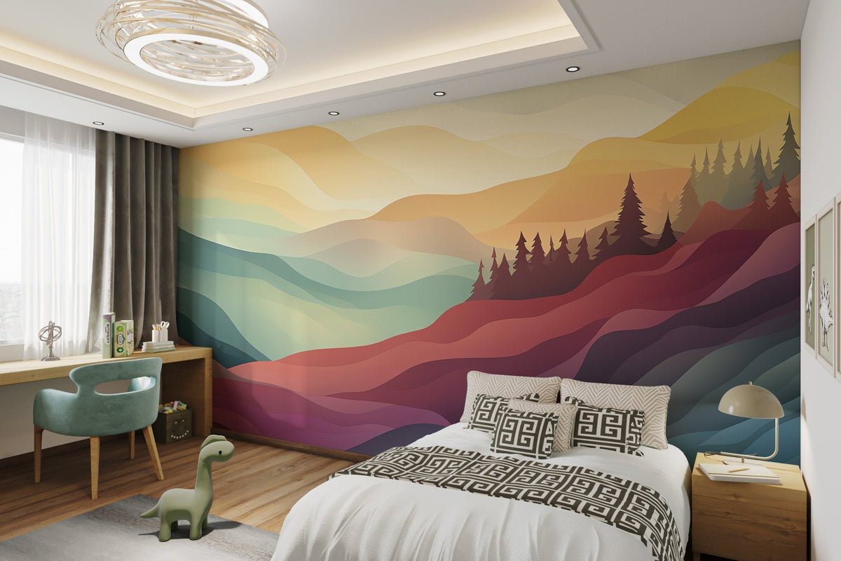 Colorful Abstract Mountain Wall Mural - Vibrant Landscape