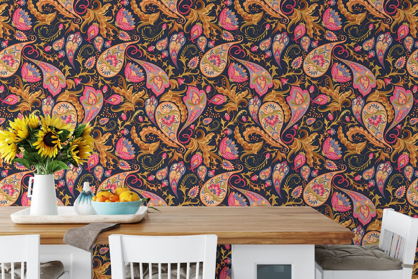 Colorful Abstract Repeat Pattern Paisley Wallpaper