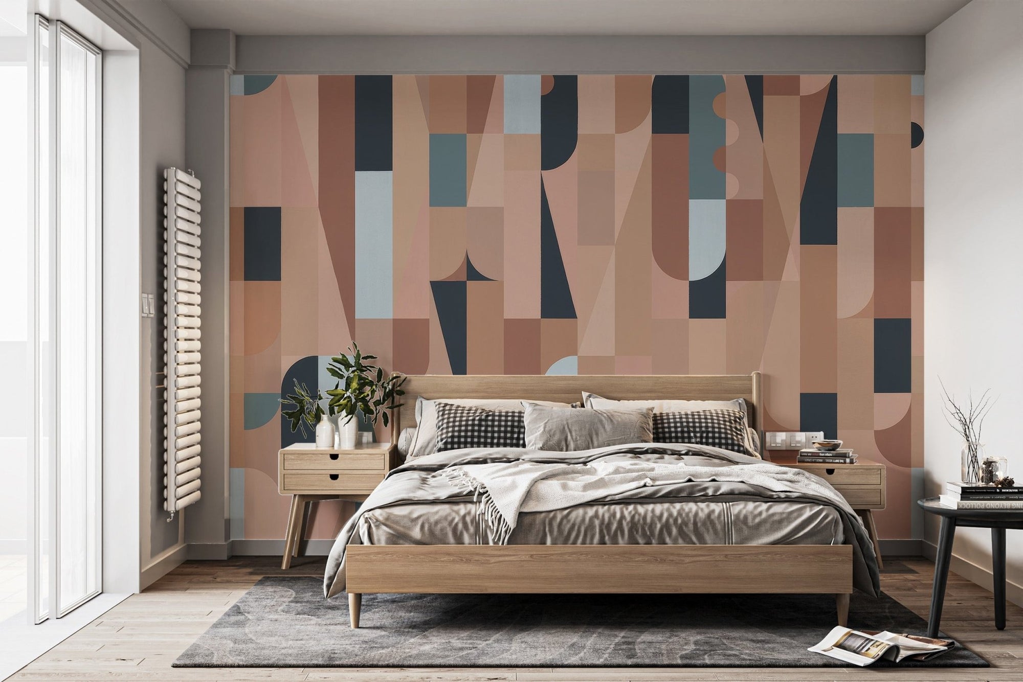 Colorful abstract shapes wall mural with geometric color blocks.