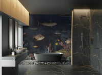 Aquatic ocean theme wall mural showing colorful fish and plants.
