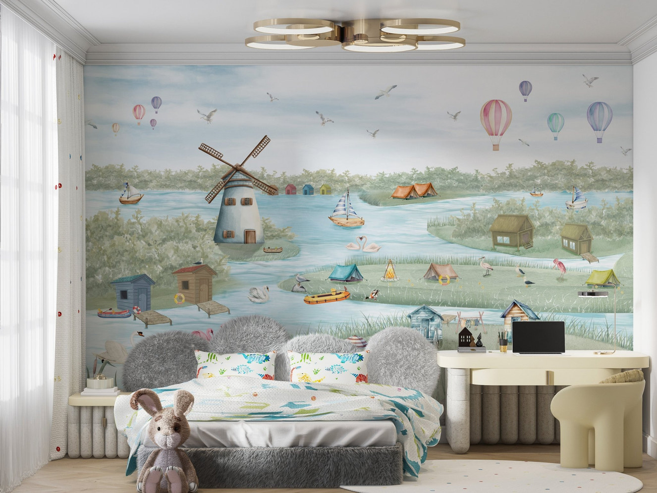 Colorful Boathouse Lakeside Wall Mural - Wallanza