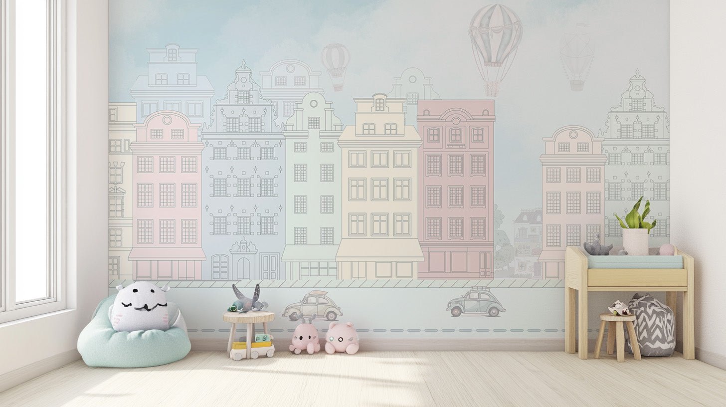 Colorful Cityscape Wall Mural - Wallanza