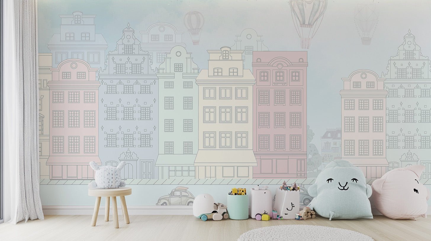 Colorful Cityscape Wall Mural - Wallanza