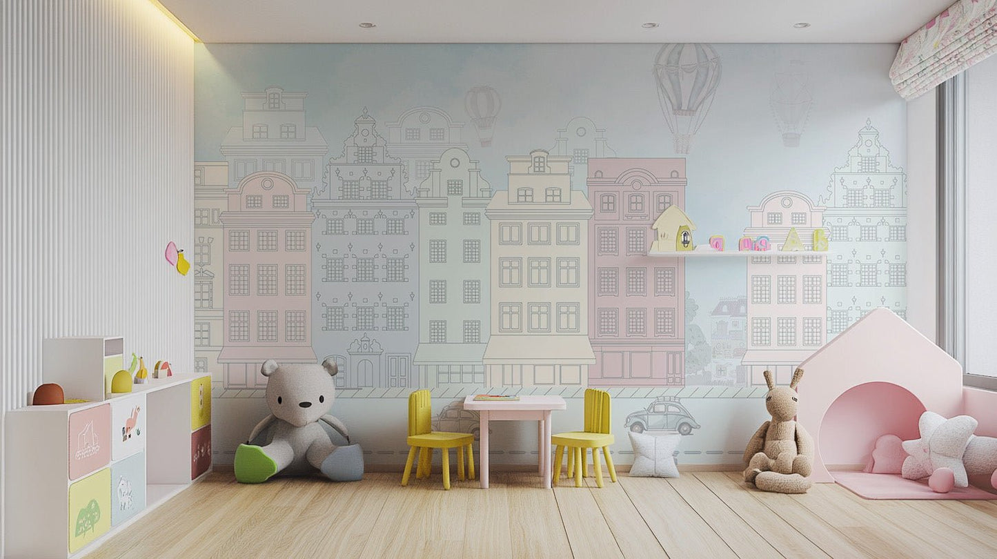 Colorful Cityscape Wall Mural - Wallanza