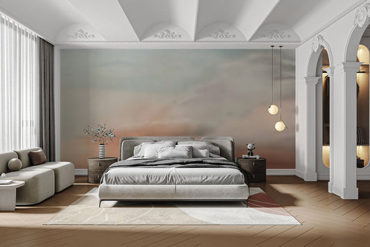 Modern abstract clouds kids mural for walls with a calm watercolor aesthetic.