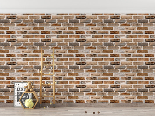 Colorful Digital Seamless Elevation Brick Wall Design Wallpaper in a playroom.