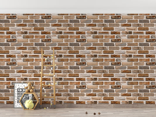 Colorful Digital Seamless Elevation Brick Wall Design Wallpaper in a playroom.