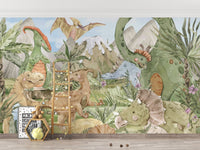 Colorful Dino Friends Wallpaper Mural - Wallanza