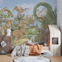 Colorful Dino Friends Wallpaper Mural - Wallanza