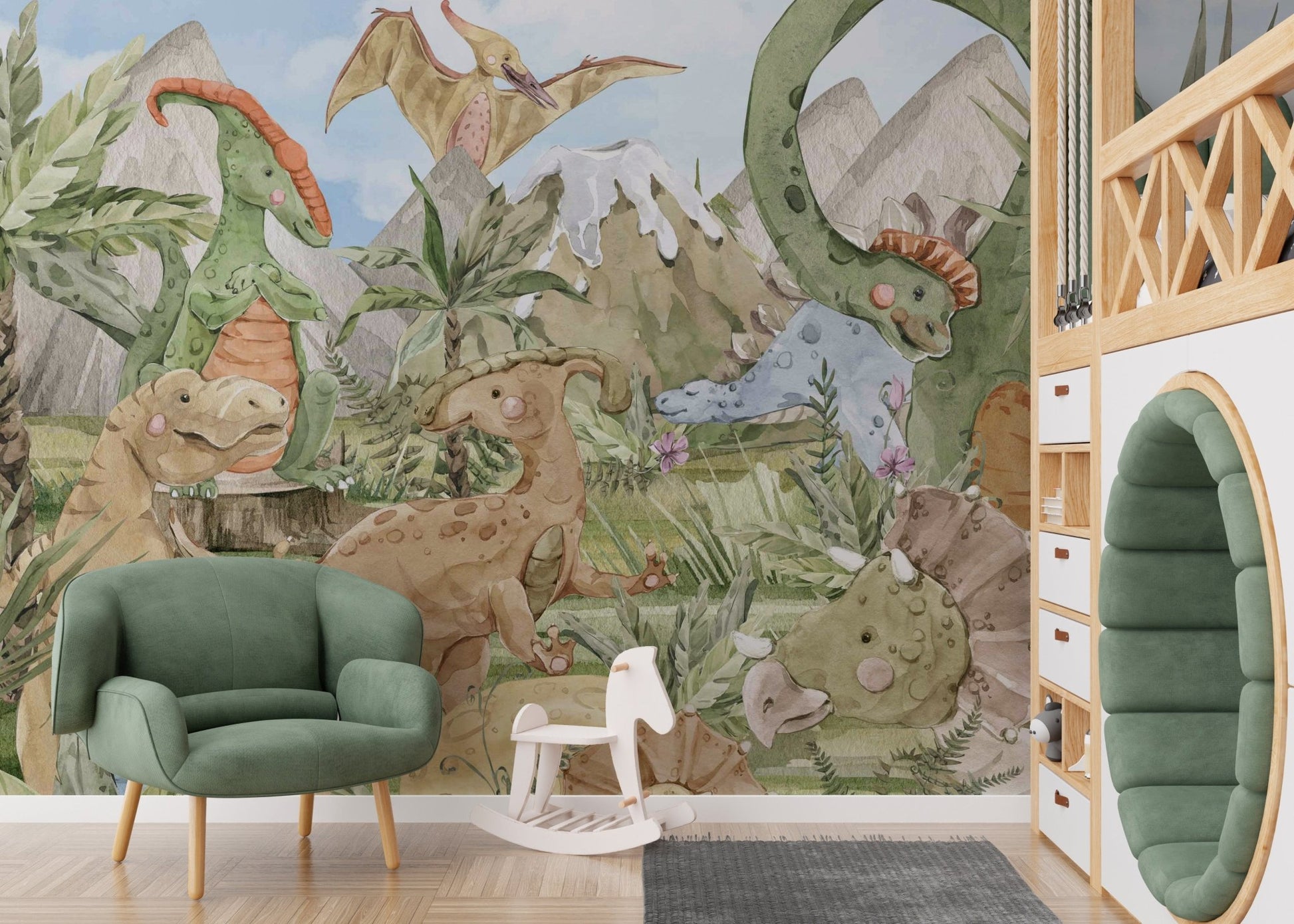 Colorful Dino Friends Wallpaper Mural - Wallanza