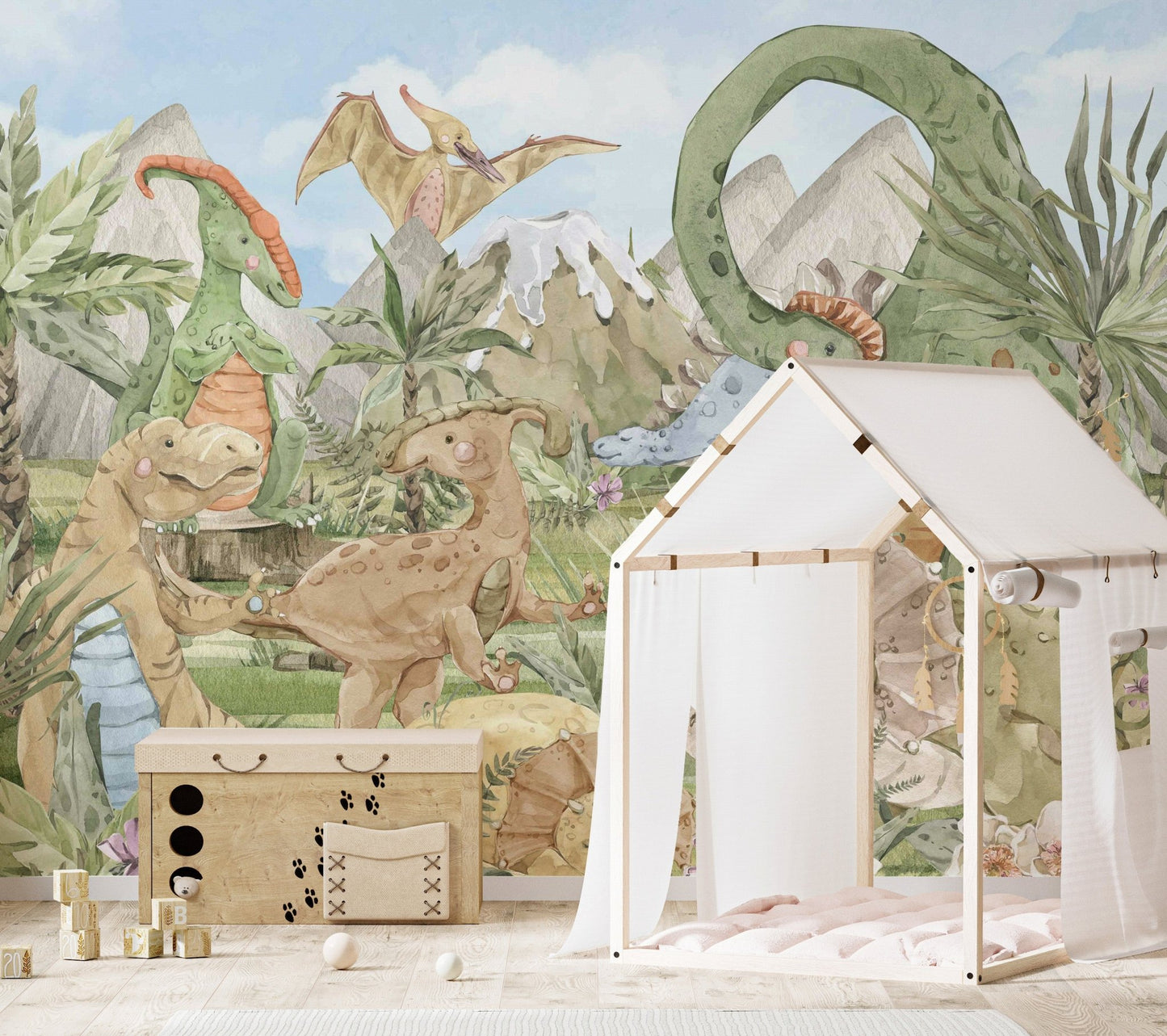 Colorful Dino Friends Wallpaper Mural - Wallanza