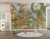 Colorful Dino Friends Wallpaper Mural - Wallanza