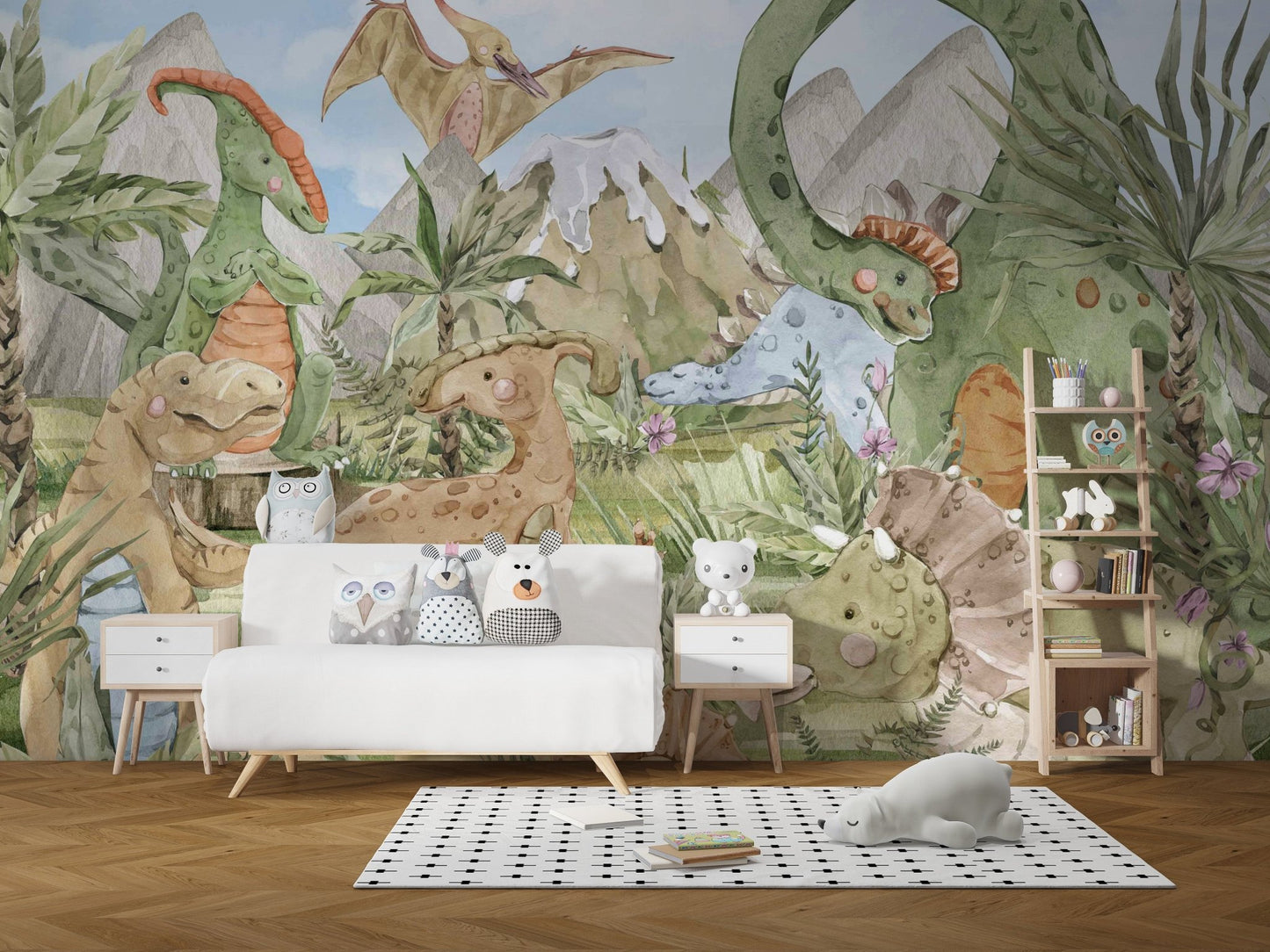 Colorful Dino Friends Wallpaper Mural - Wallanza