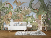 Colorful Dino Friends Wallpaper Mural - Wallanza