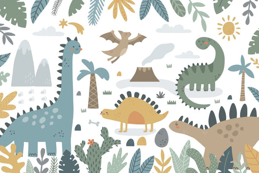 Colorful Dinosaur Landscape Wall Mural