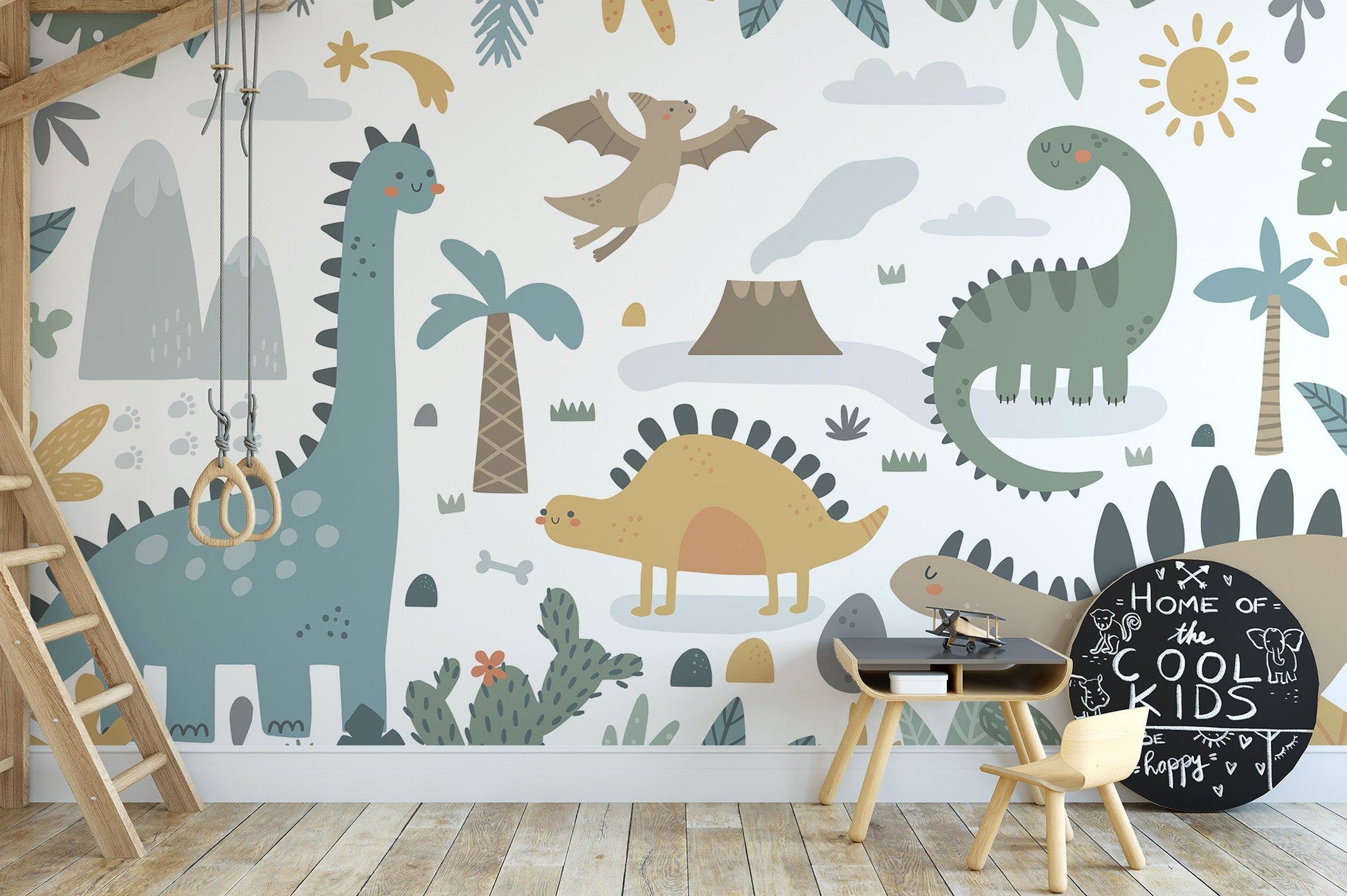 Dinosaur wall mural for kids' imaginations
