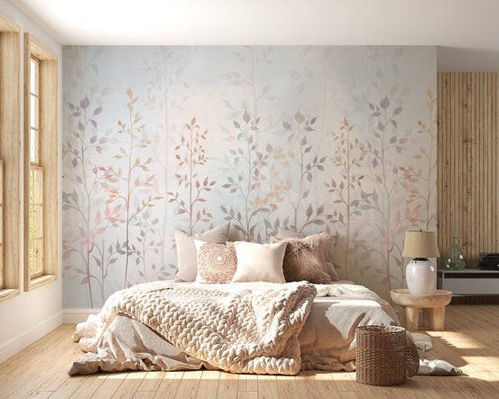Colorful Grass Field Wall Mural for Stylish Bedroom Interior.