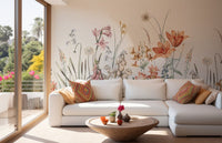 Colorful Flowers Beige Background Wall Mural in a sunlit lounge area.