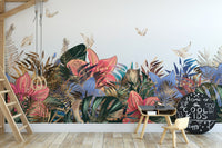 Colorful Garden Delight wall mural with pink flowers in a kids playroom.