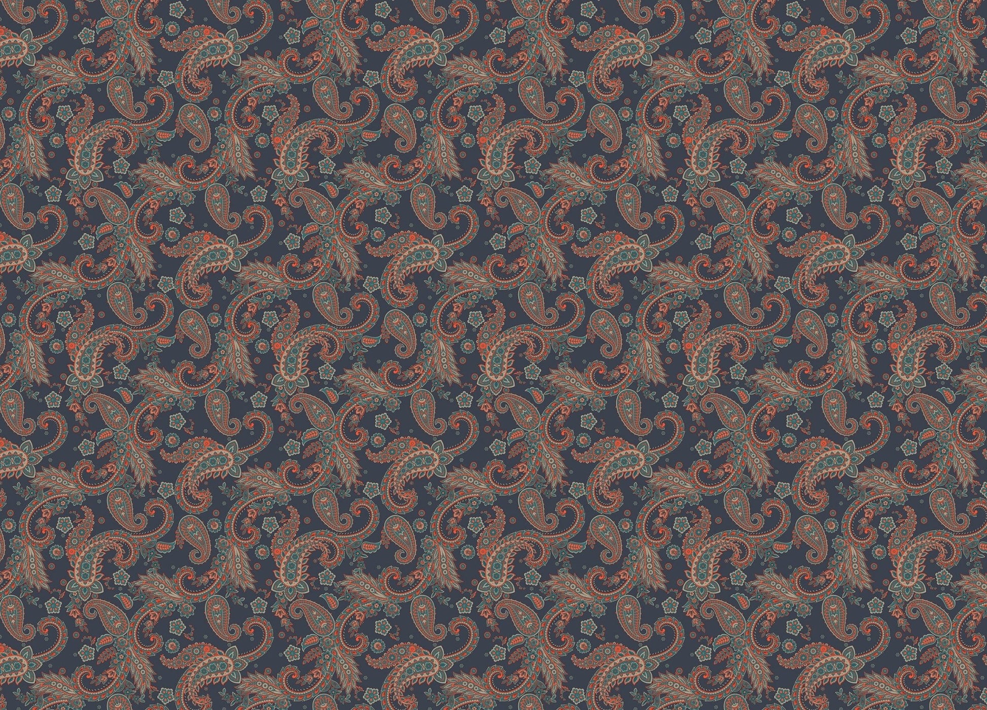 Colorful Kalamkari Seamless Pattern Paisley Wallpaper with repetitive botanical graphics