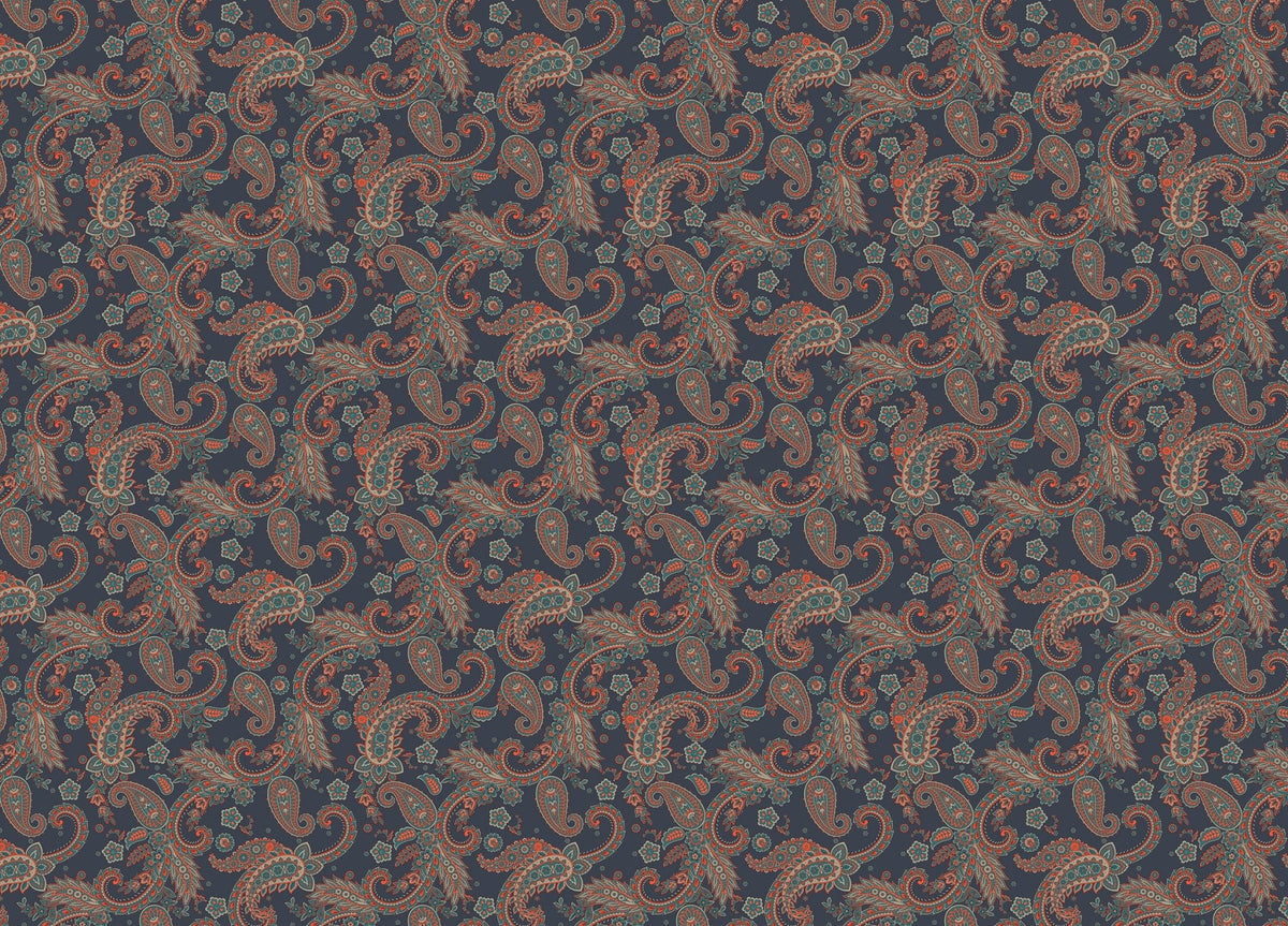 Colorful Kalamkari Seamless Pattern Paisley Wallpaper in your room — zoomed