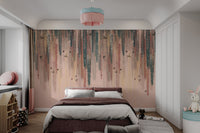 Cascading leaves wall mural with small butterfly motifs