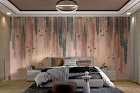 Hanging willow style leaf wall mural over a peach background for bedroom.