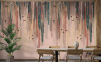 Colorful Leaves Hanging Wall Mural featuring butterflies for dining room.