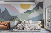 Boho style mountain mural for a feature wall in a living room.