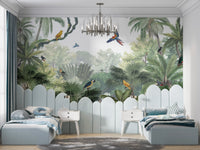 Colorful Parrots Jungle Wall Mural - Wallanza