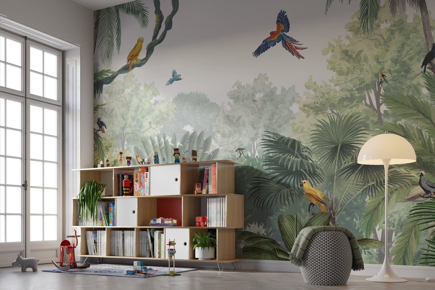 Colorful Parrots Jungle Wall Mural - Wallanza
