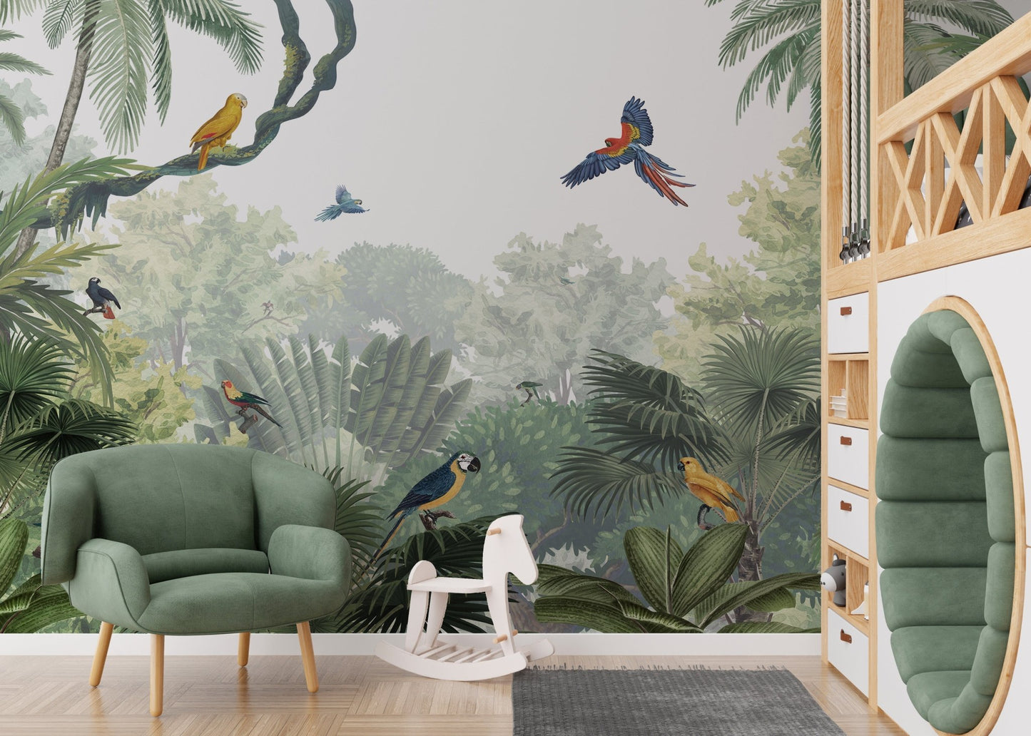Colorful Parrots Jungle Wall Mural - Wallanza