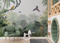 Colorful Parrots Jungle Wall Mural - Wallanza