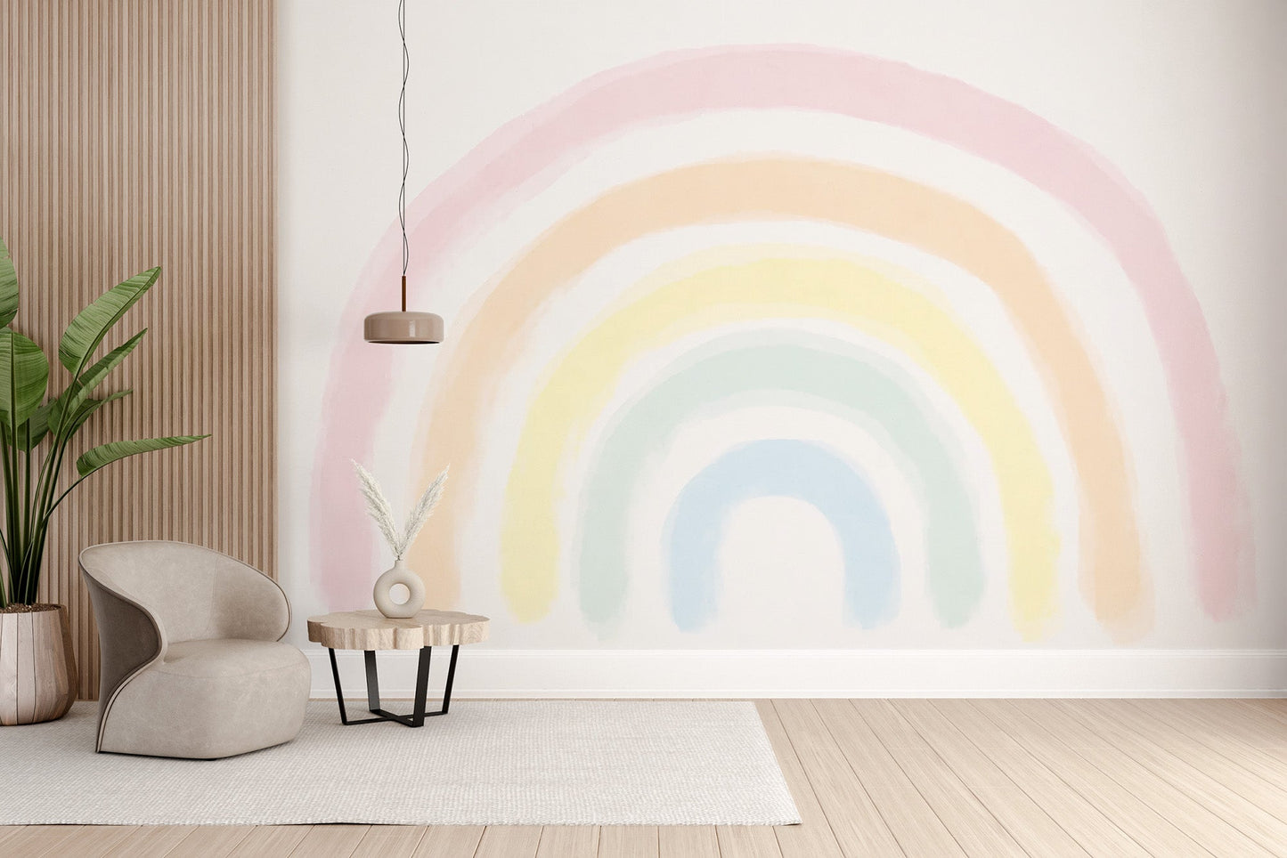 Matte finish colorful rainbow wallpaper mural for contemporary interior styling.