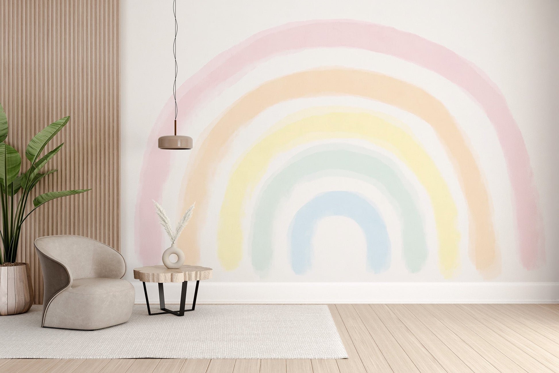 Matte finish colorful rainbow wallpaper mural for contemporary interior styling.