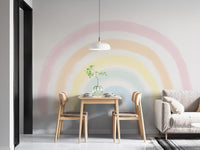 Multi-color pastel watercolor rainbow wall mural with a soft hand-drawn look.