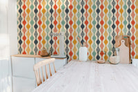 Multicolor abstract swirl wallpaper wall mural with repeating pattern.