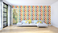 Abstract retro wave wallpaper wall mural with multicolor stripes.