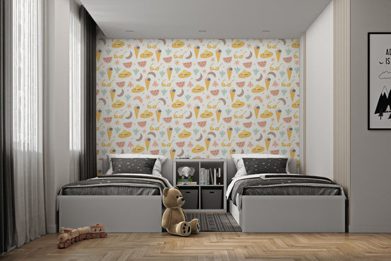 Colorful Summer Fun Wallpaper featuring pastel beach motifs.