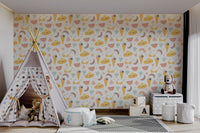 Pastel ice cream and watermelon wallpaper for vibrant toddler bedroom.