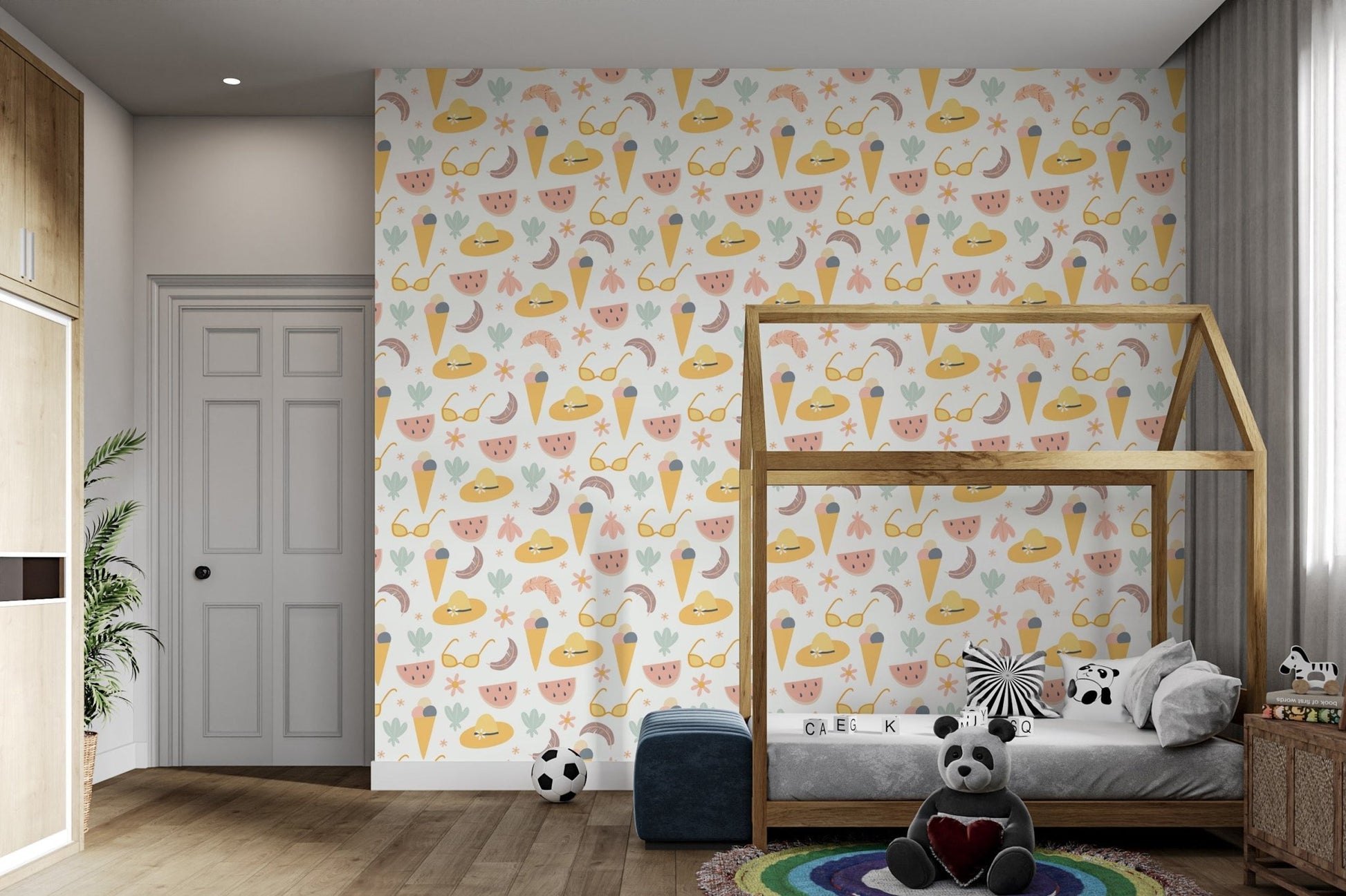Colorful Summer Fun Wallpaper for playful toddler room walls.