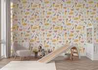 Sweet ice cream and flower pattern wallpaper for cheerful nursery styling.