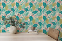 Colorful plants pattern wallpaper for a study room.