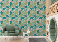 Tropical Plants Repeat Pattern wallpaper in a stylish nursery.
