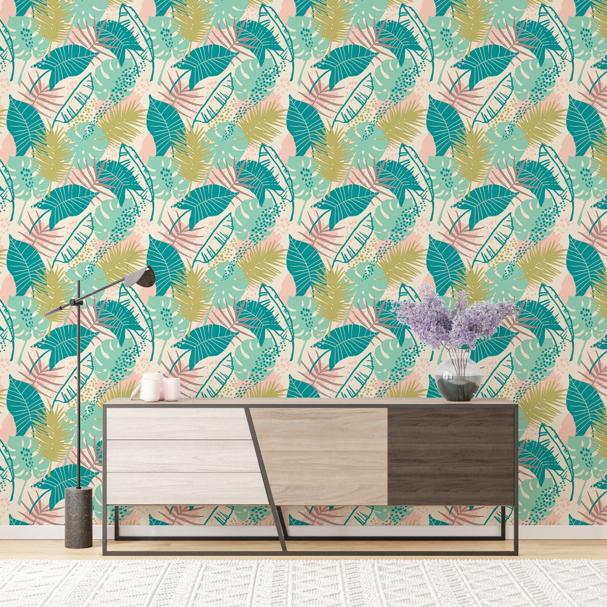 Vibrant botanical wallpaper featuring Tropical Plants Pattern.