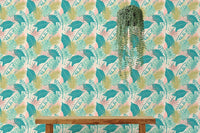 Interior design using Tropical Plants Repeat Pattern wallpaper mural.